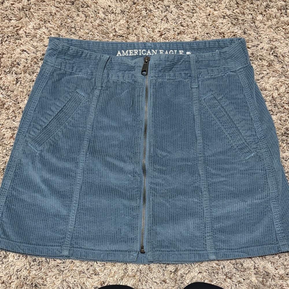 American Eagle Outfitters Blue A-line Corduroy Zip-Up Mini Skirt - Picture 3 of 6